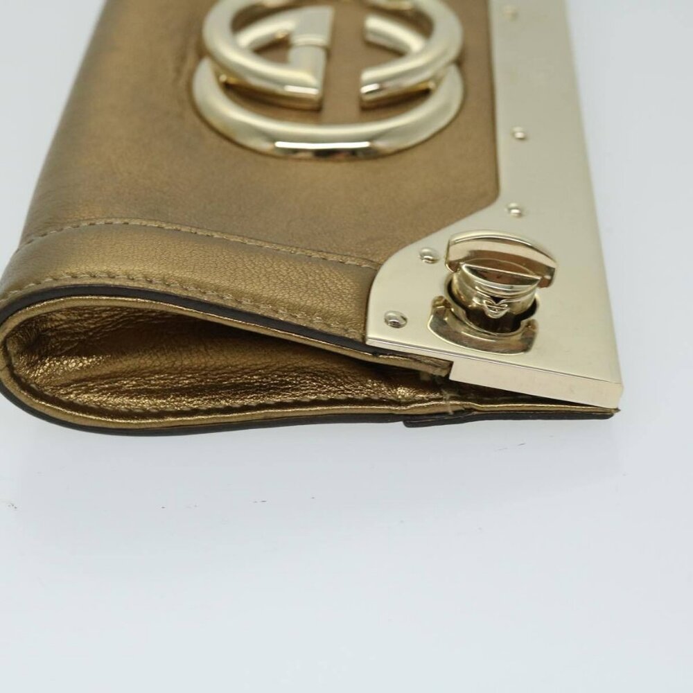GUCCI Interlocking Clutch Bag Leather Gold - Picture 3 of 16
